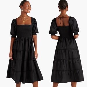 Hill House Nap Dress in Black Linear Swiss Dot